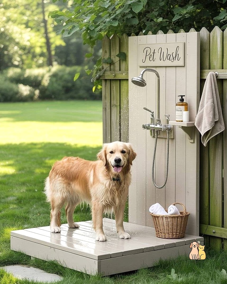 22 Perfect Outdoor Dog Shower Ideas That Are Totally Worth It 8 The Above-Ground Kiddie Pool Combo