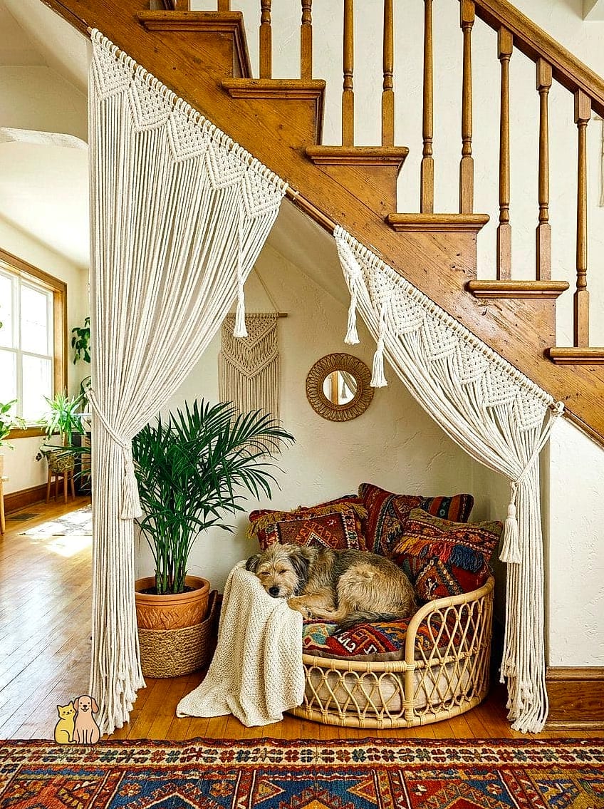 20 Stunning Dog Room Decor Guaranteed to Make You Smile 11 The Bohemian Dog Bed with Layered Rugs