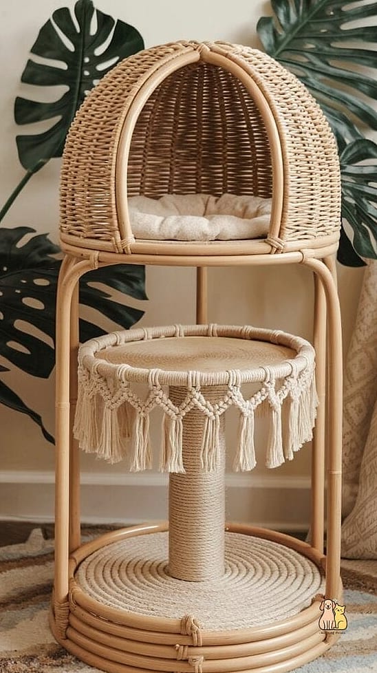 The Boho Rattan Cat House