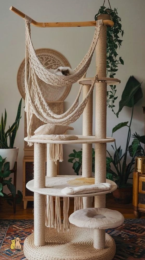 The Boho-Style Macrame Cat Perch