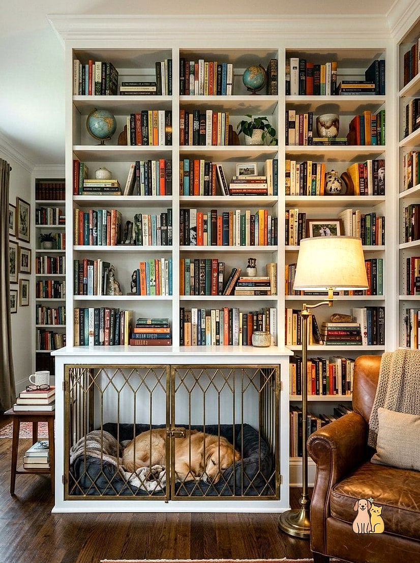 30 Incredible Dog Places In House You Need in Your Life Right Now 25 A Bookshelf-Integrated Dog Den