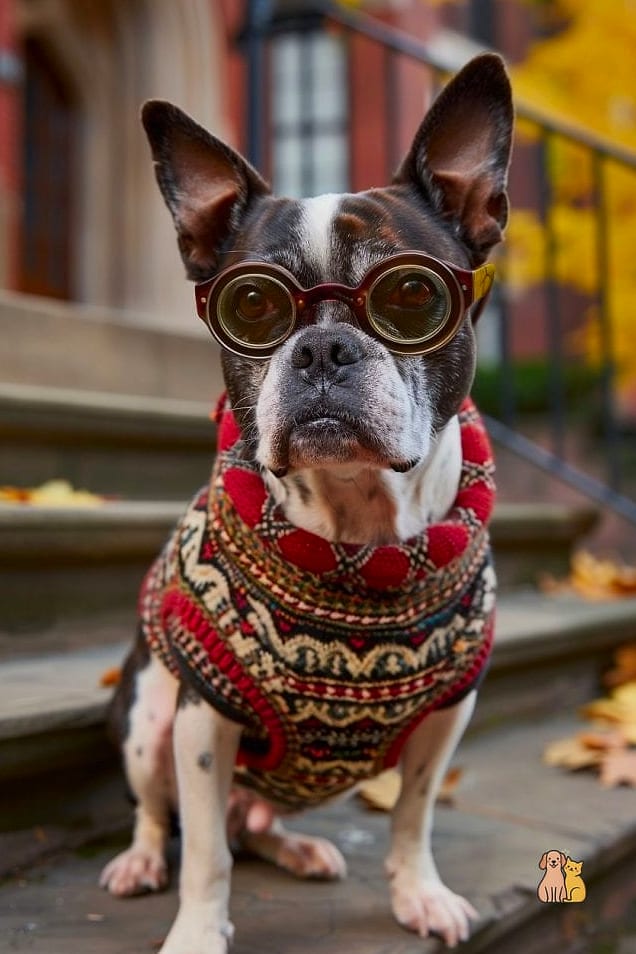 The Boston Terrier in a Striped Shirt