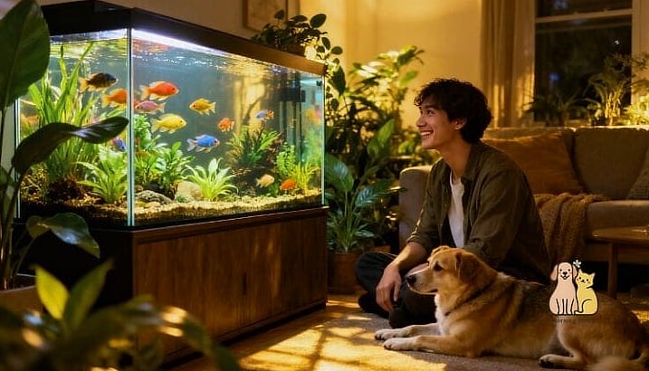30 Perfect Dog Friendly Living Room Ideas That Will Inspire You 24 Built-In Aquarium or Bird Cage as a Focal Point (With Dog Safety in Mind)