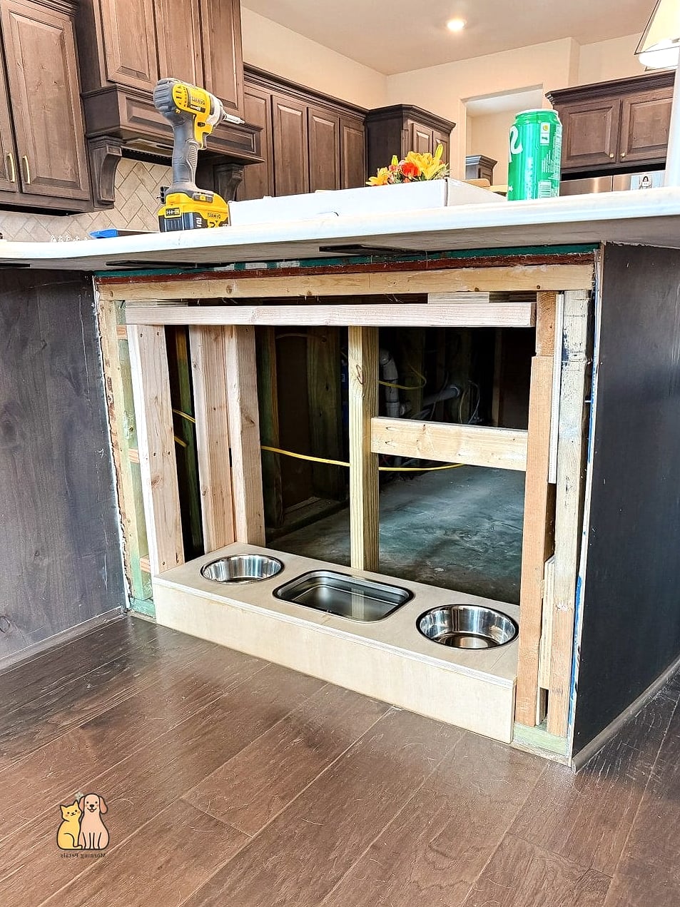 30 Perfect Dog Friendly Living Room Ideas That Will Inspire You 9 Built-In Feeding Station in a Console Cabinet
