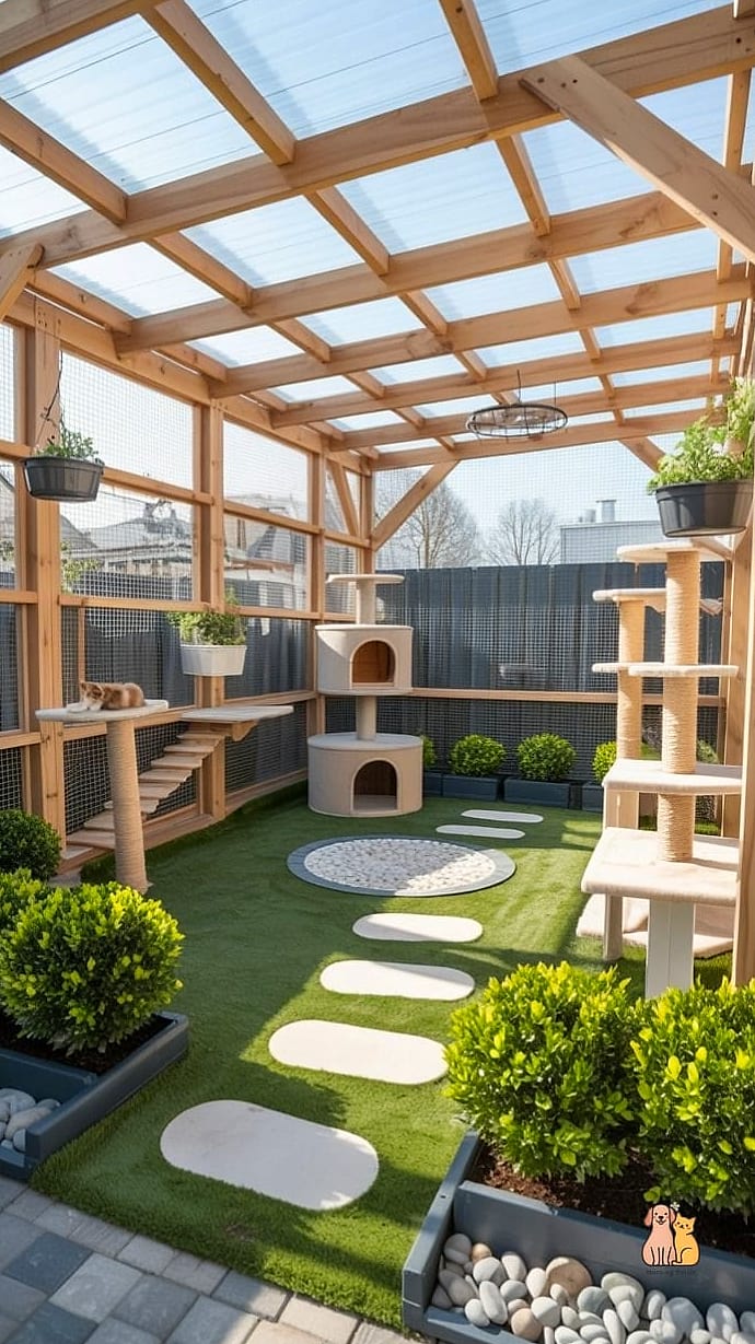 The Cat Enclosure With Built-In Litter Box Station