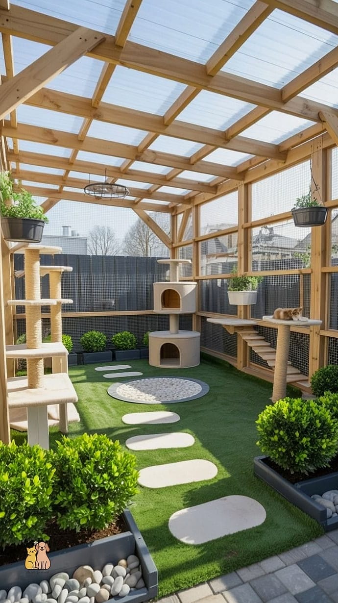 The Cat Enclosure With a Built-In Feeding Station