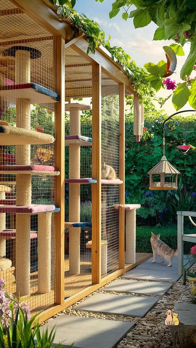 The Cat Enclosure With a Rock Climbing Wall