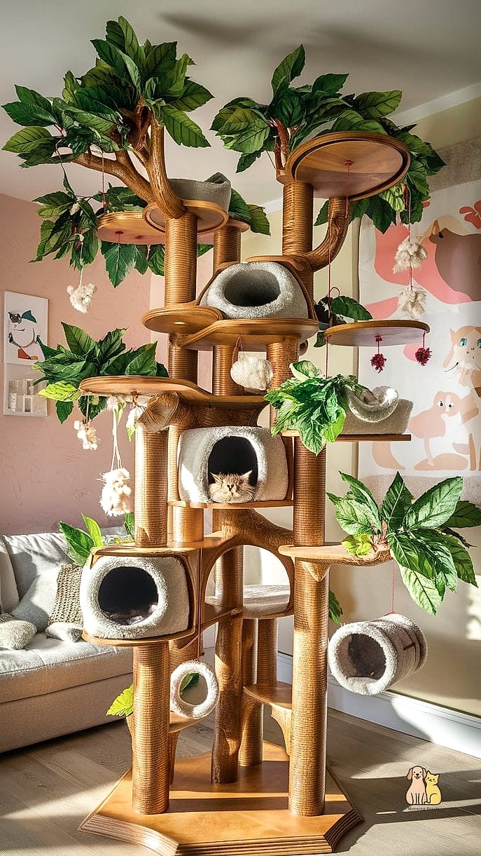 The Cat Tree with Rotating Toy Attachments