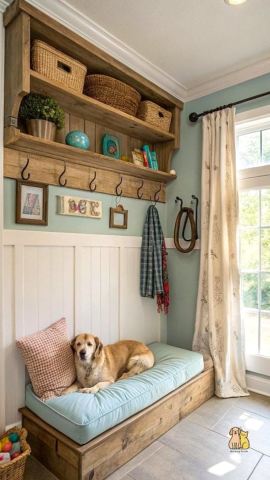 A Corner Nook With a Cat Shelf Above