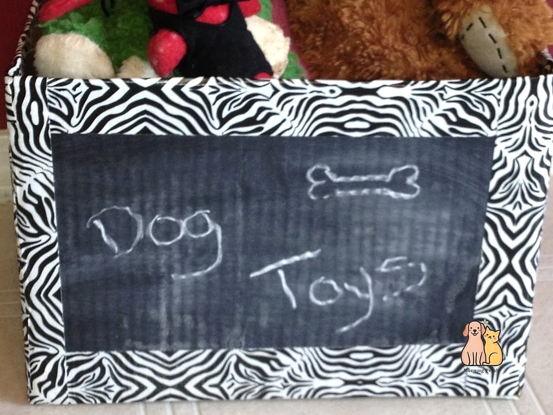 A Dog Toy Chest With Chalkboard Labels