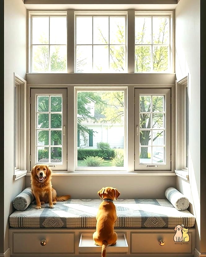 30 Perfect Dog Friendly Living Room Ideas That Will Inspire You 20 Elevated Window Seat with Storage Underneath