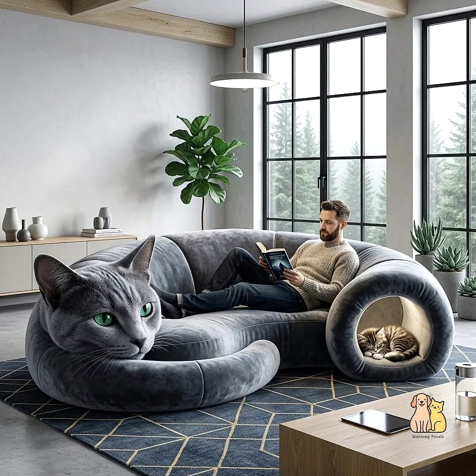 23 Heartwarming Giant Cat Shaped Beds That Will Make Your Day 9 The Giant Sleepy Cat Sofa Bed