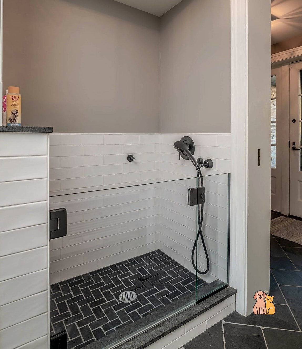 22 Perfect Outdoor Dog Shower Ideas That Are Totally Worth It 19 The Herringbone Tile Wash Pad