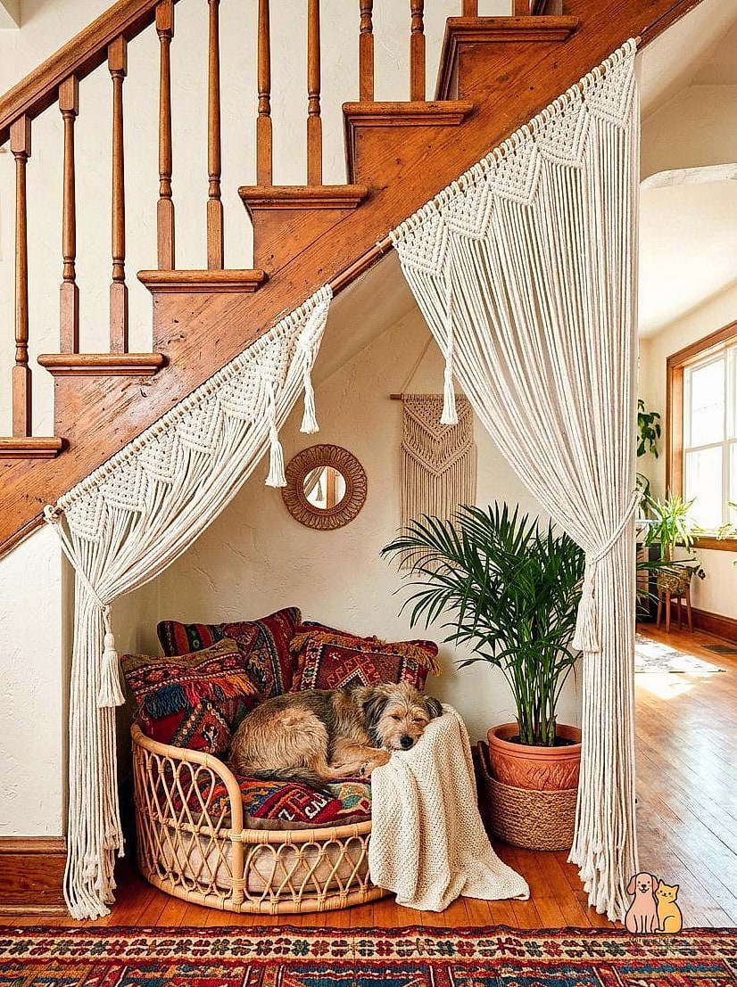 19 Adorable Dog Bed Under Stairs Guaranteed to Make You Smile 7 Hidden Dog Bed With Curtain Entrance