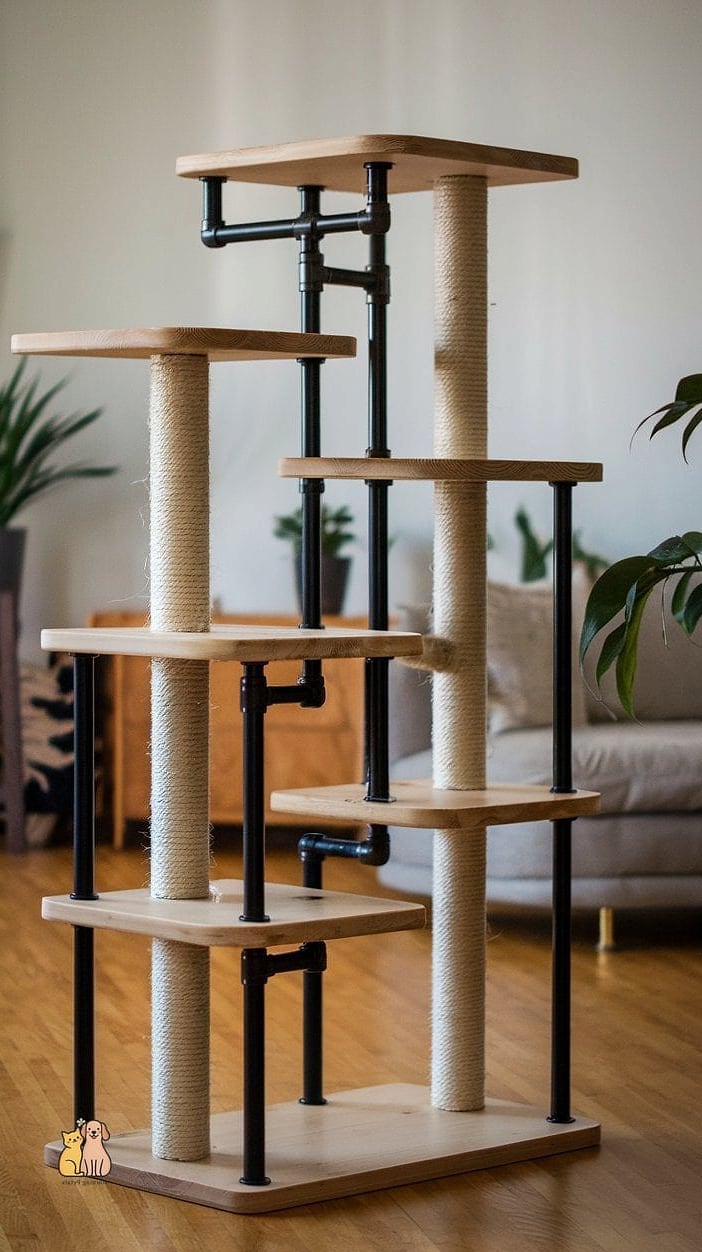 35 Precious Cool Cat Trees That Prove Pets Are the Best 11 The Industrial Pipe and Wood Tree
