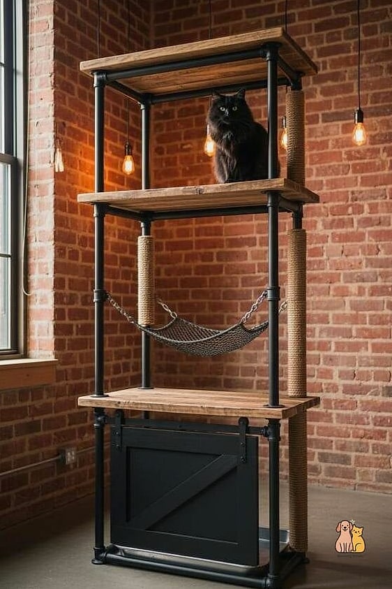 The Industrial Pipe Cat Shelf System
