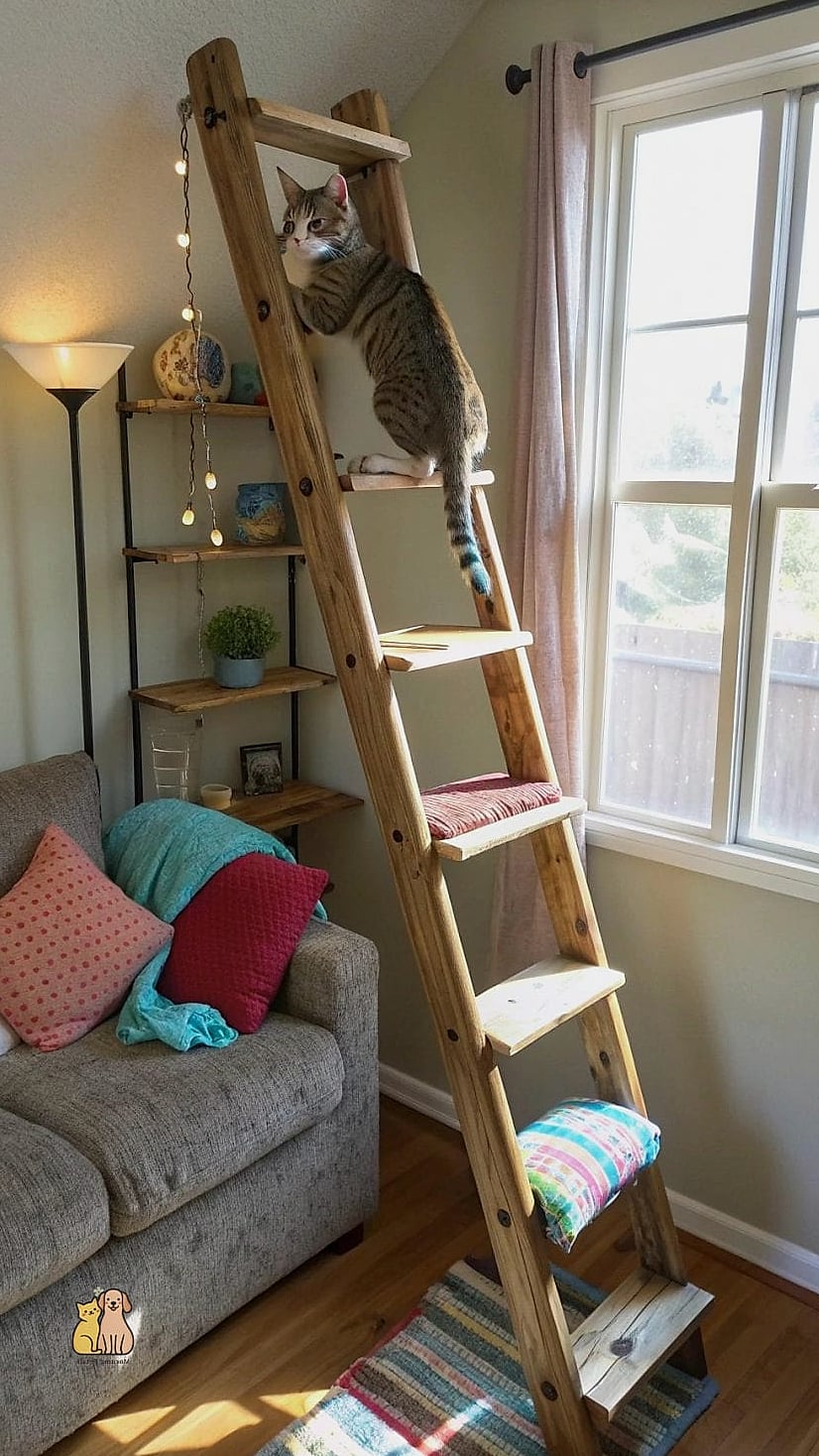 Ladder Turned Vertical Cat Tree