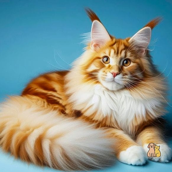 A Maine Coon Curled Up in an Oversized Cat Bed