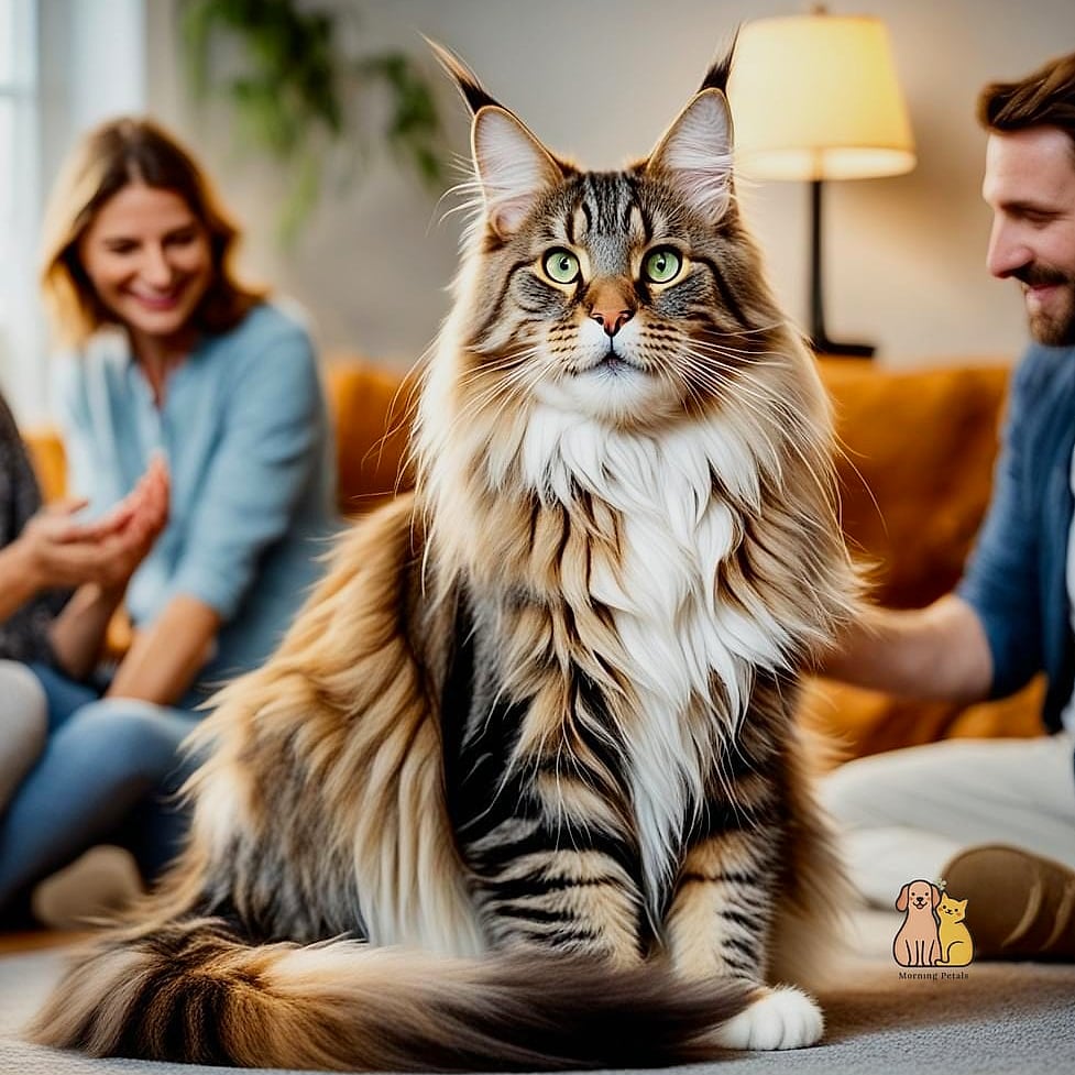A Maine Coon Supervising Family Dinner from a Nearby Chair