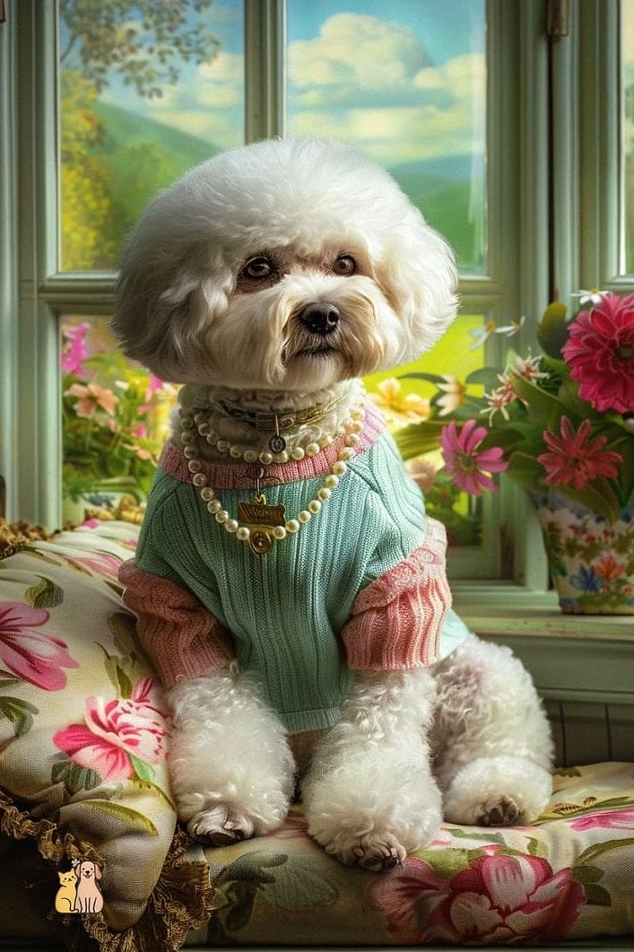 The Maltese in a Pastel Cardigan