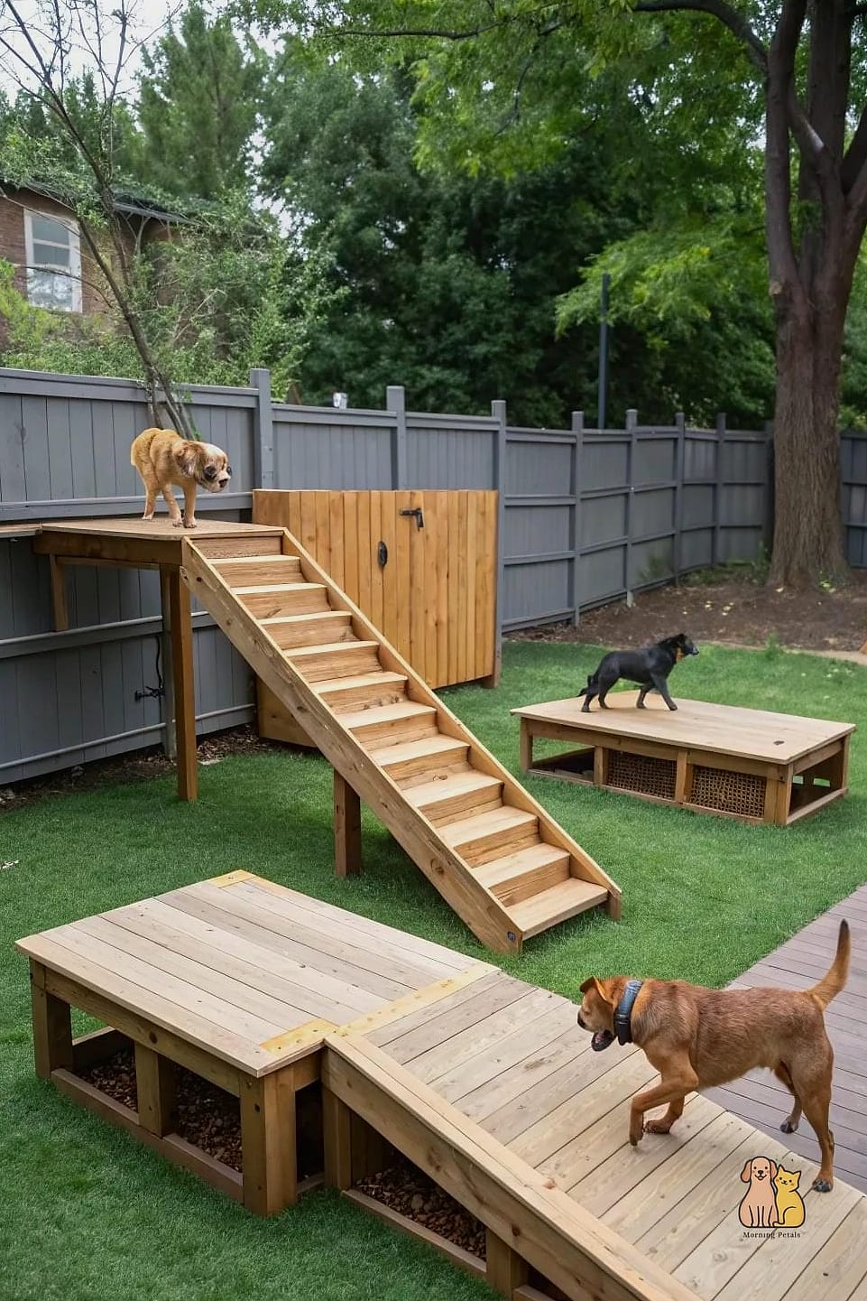 25 Simple Dog Yard Ideas to Try Right Now 20 A Multi-Level Deck Platform