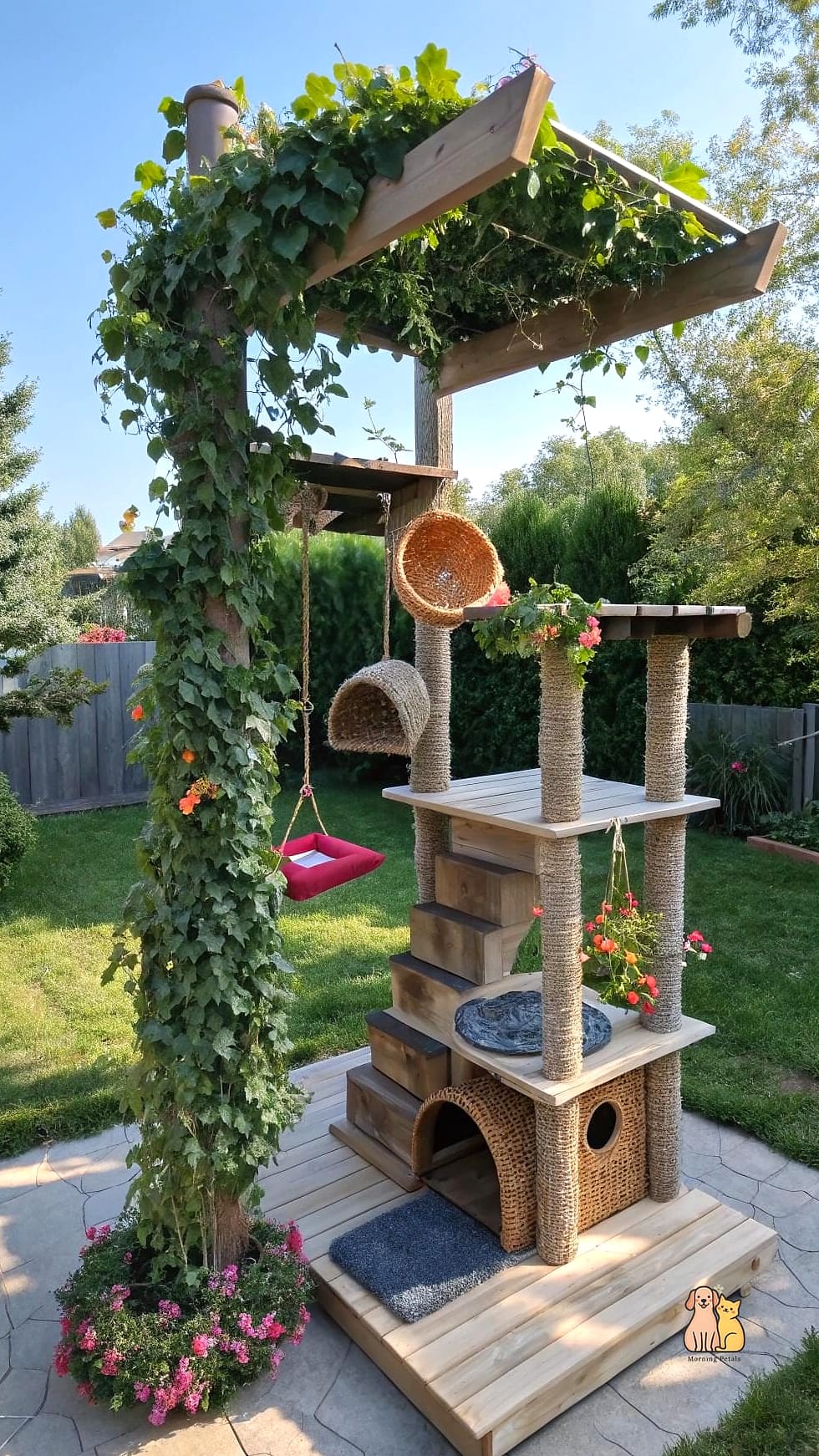 Multi-Level Cat Tower With Outdoor Roofing
