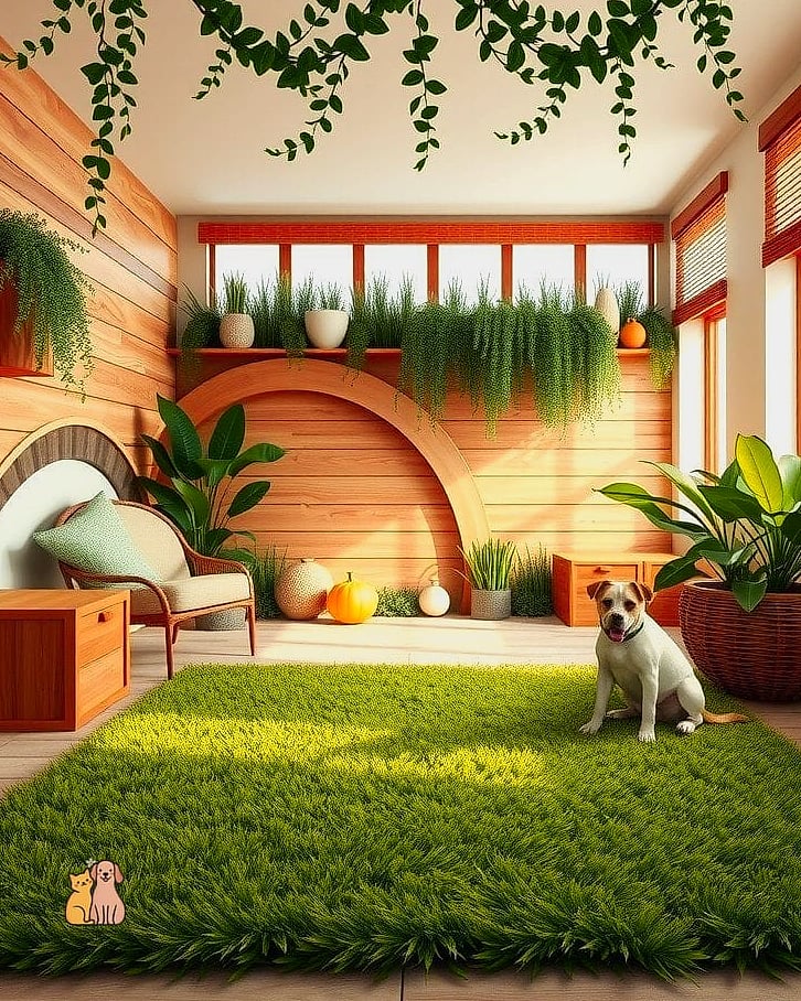 20 Stunning Dog Room Decor Guaranteed to Make You Smile 18 The Natural Wood and Greenery Dog Corner