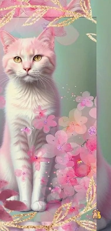 Pink Floral Cat Photo Backdrop Corner
