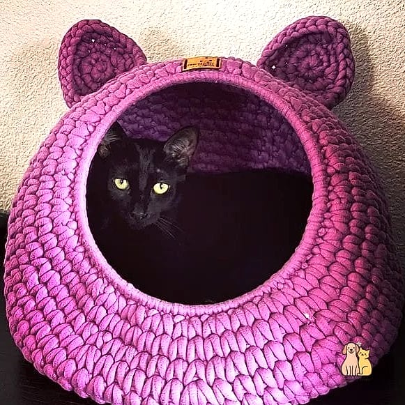 Pink Velvet Cat Cave Bed
