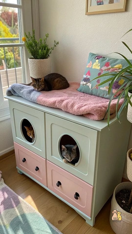 A Repurposed Dresser Cat Tower