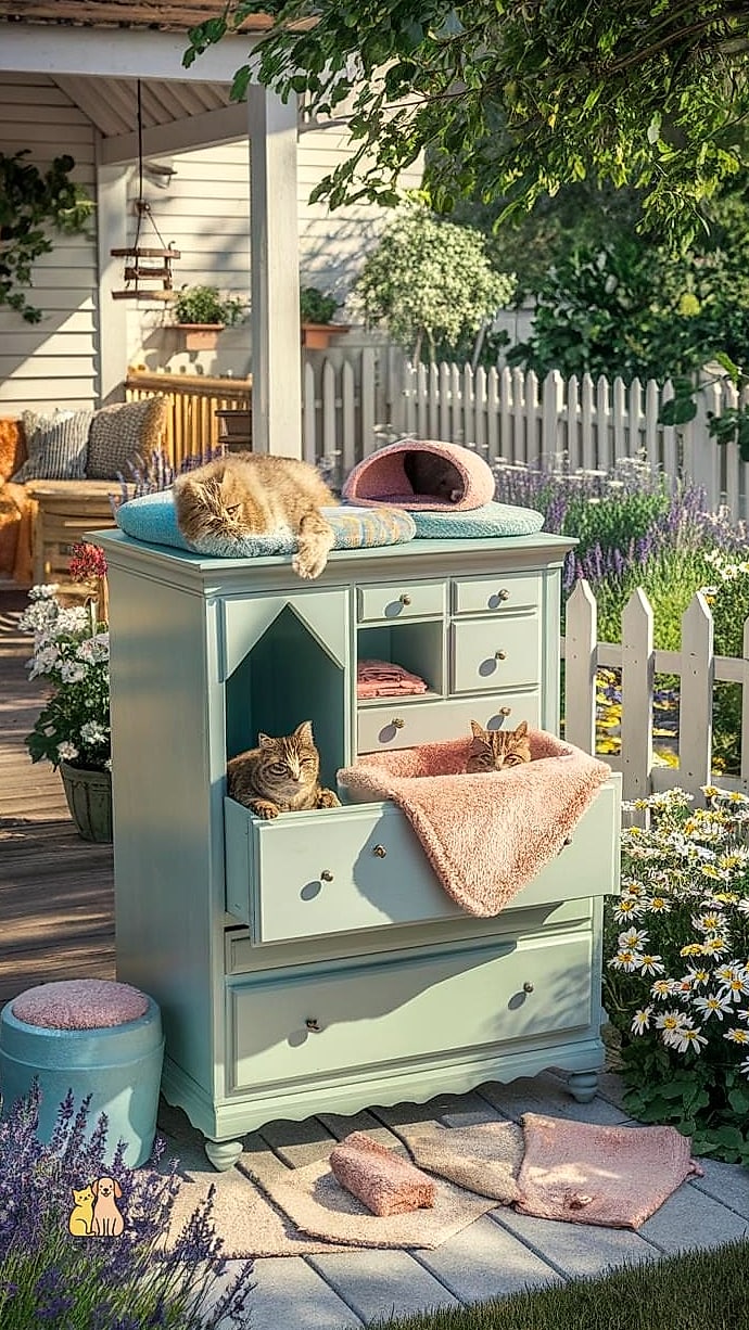 20 Clever Outdoor Cat House Ideas on a Budget 15 Repurposed Dresser Drawer Bed