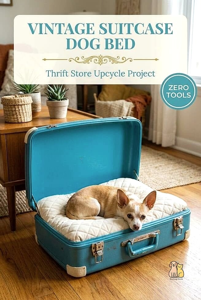 1. Repurposed Suitcase Dog Bed