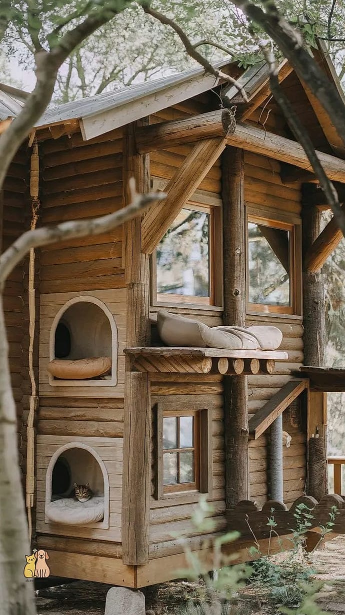 The Rustic Log Cabin Outdoor Cat House