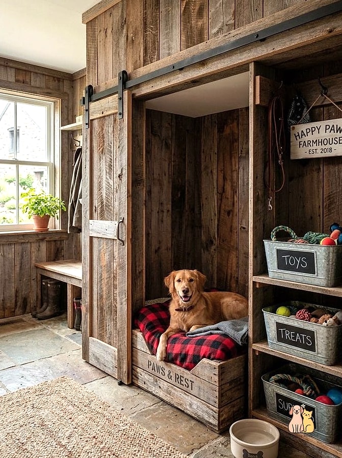 20 Clever Dog Corner Ideas That Are Totally Worth It 5 The Rustic Wood Crate Station