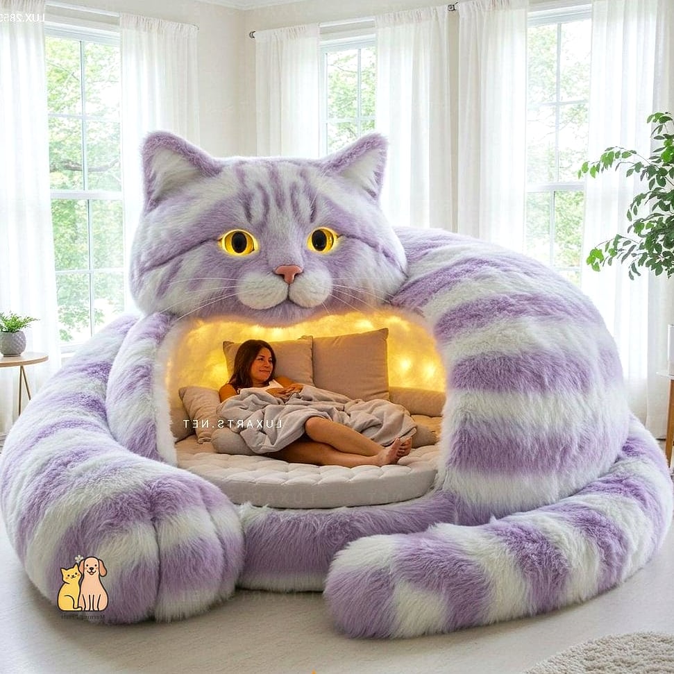 23 Heartwarming Giant Cat Shaped Beds That Will Make Your Day 18 The Sitting Cat Shaped Cubby Bed