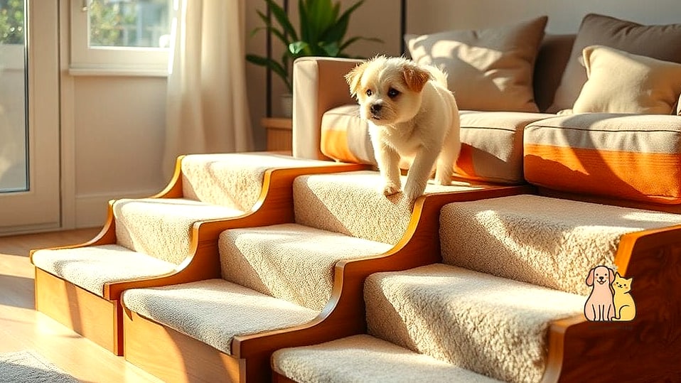 30 Incredible Best Pet Stairs Guaranteed to Make You Smile 21 Sofa-Matching Fabric Stairs