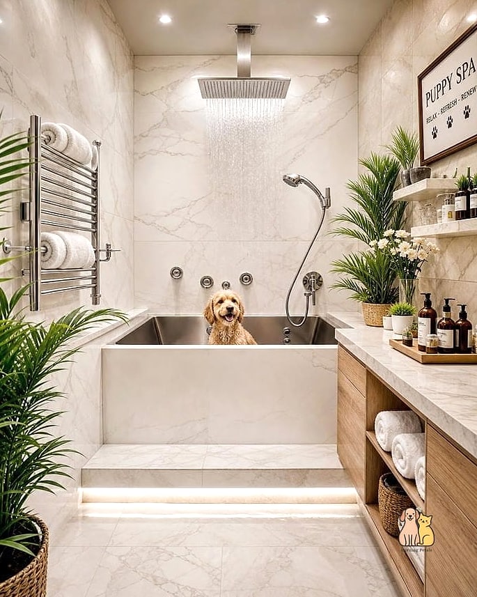 15 Gorgeous Dog Washing Station That Will Restore Your Faith in the World 8 The Spa-Inspired Tile Station