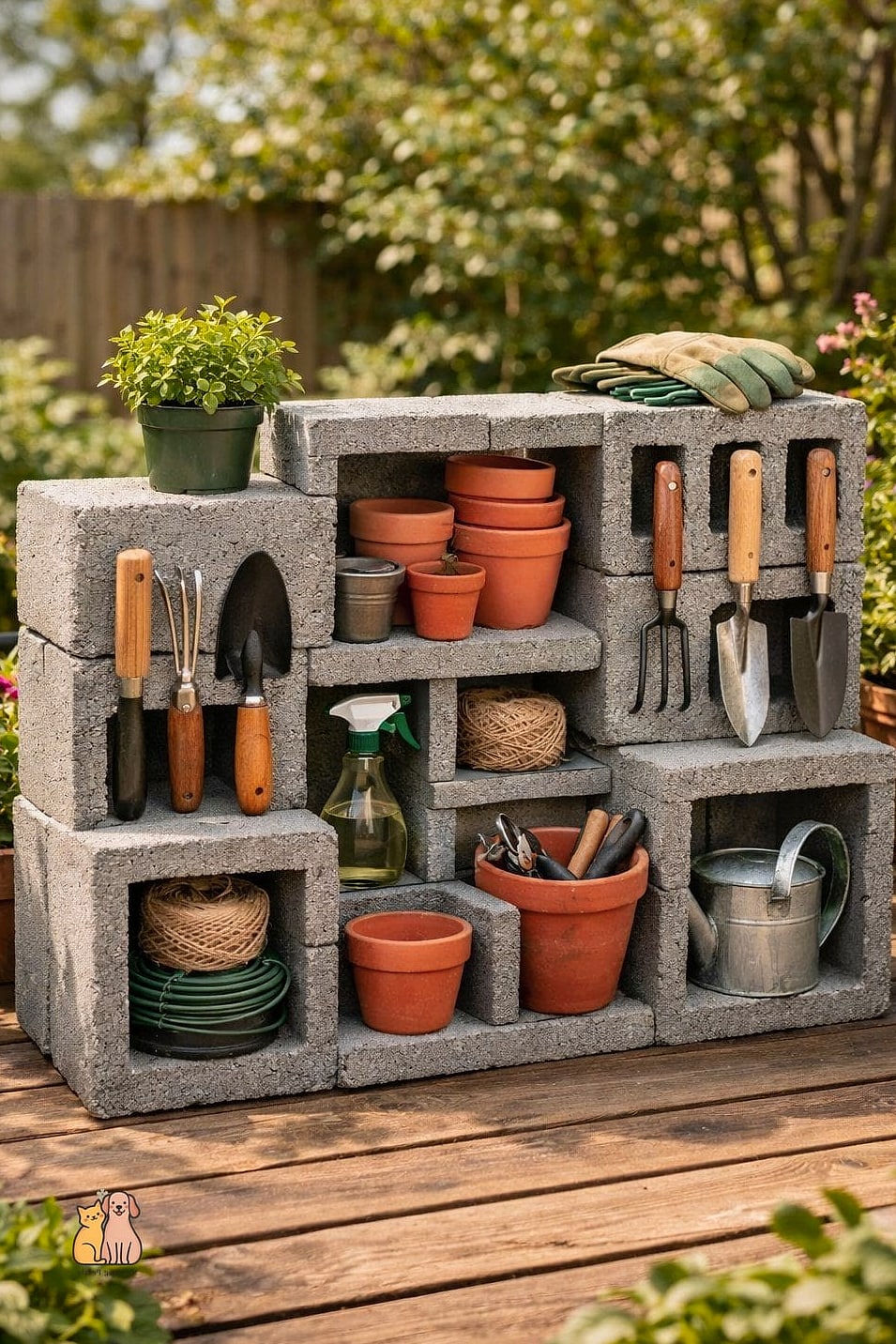 Stacked Cinder Block and Plank Path