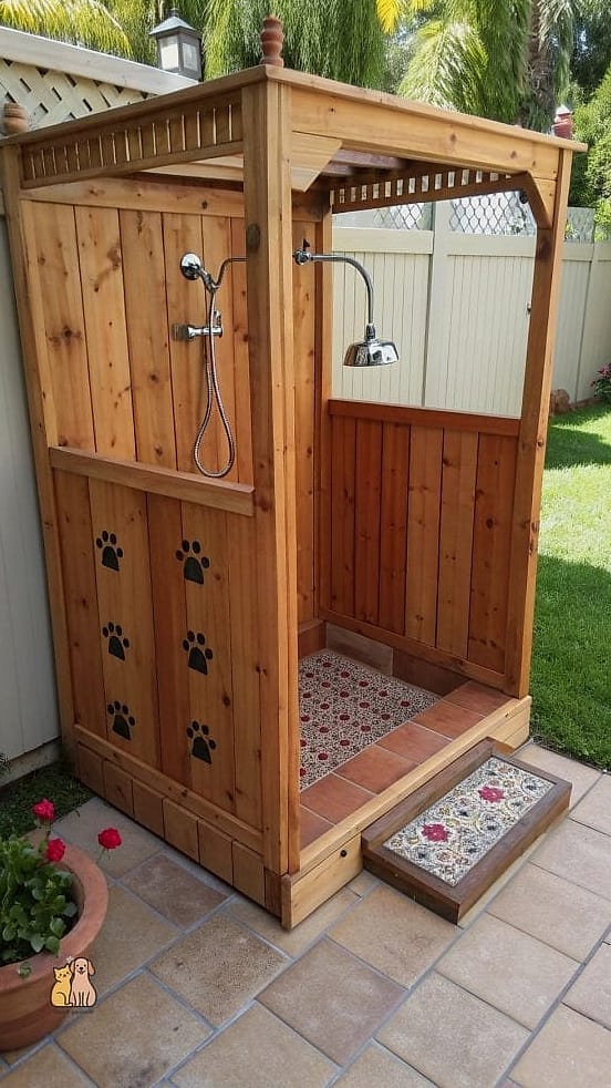 22 Perfect Outdoor Dog Shower Ideas That Are Totally Worth It 5 The Stone Slab Wash Pad