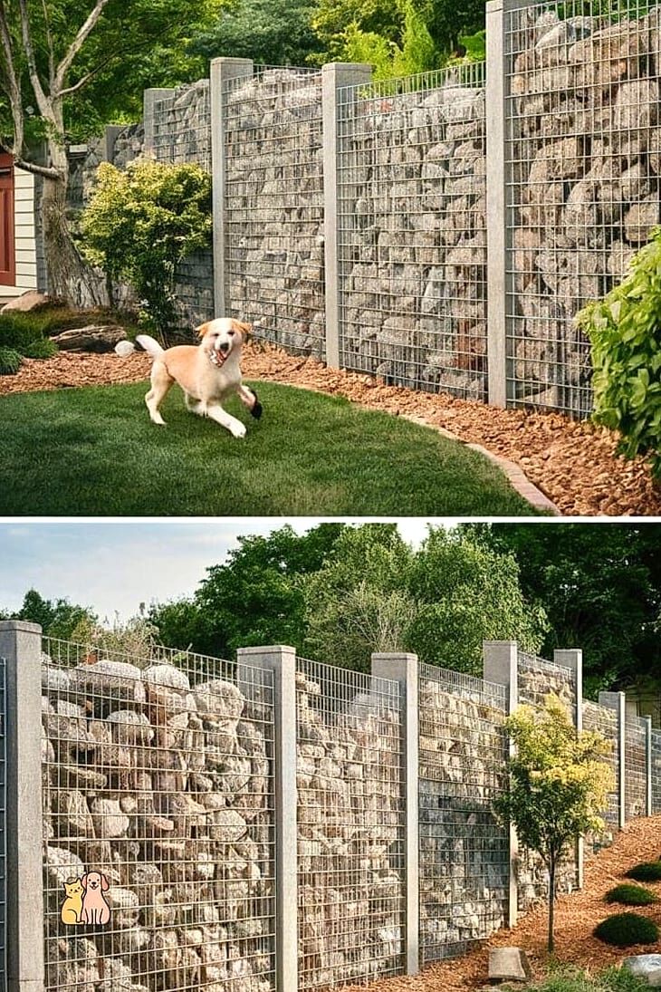 Stone and Wire Combination Fencing