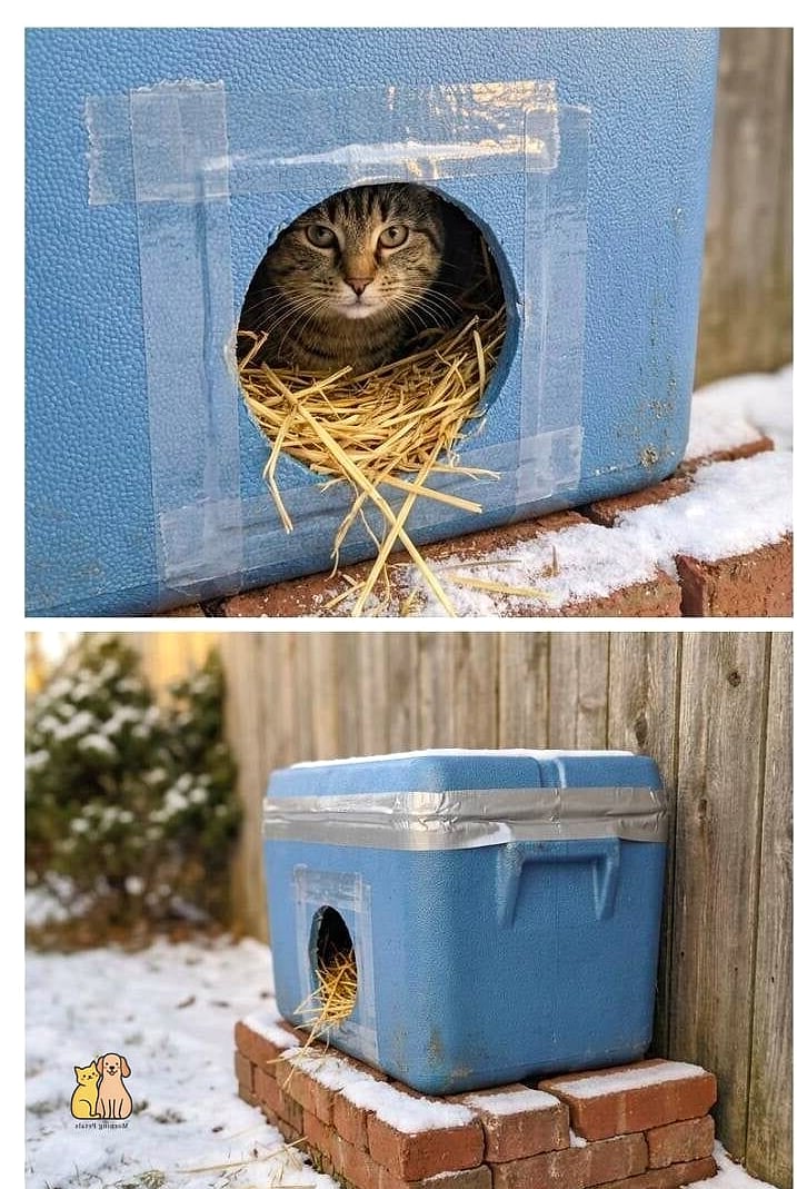 20 Clever Outdoor Cat House Ideas on a Budget 2 The Styrofoam Cooler Shelter