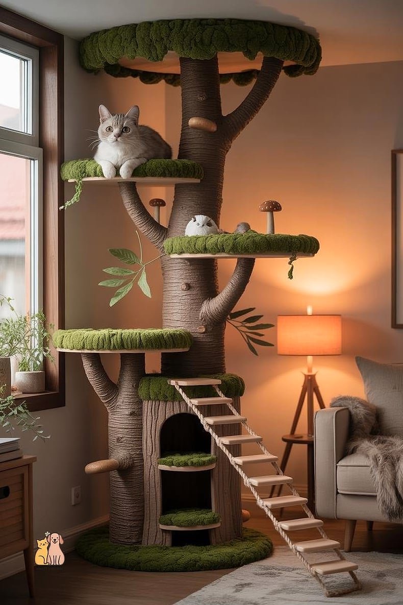 The Two-Story Loft Tree With Built-In Feeding Station