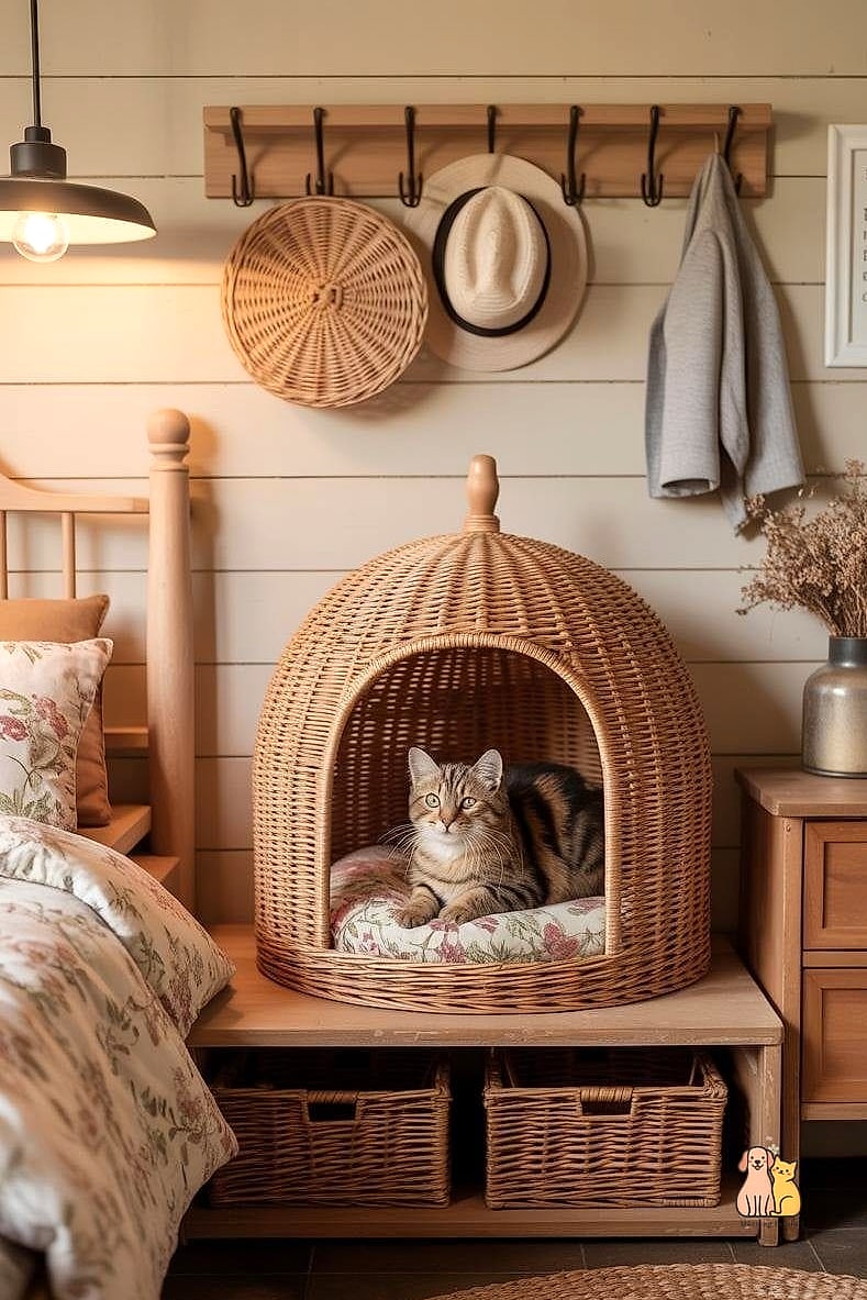 The Wicker Basket Bed with Gingham Cushion
