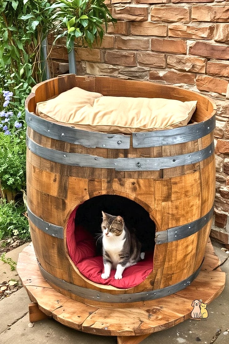 Wine Barrel Cat Bed