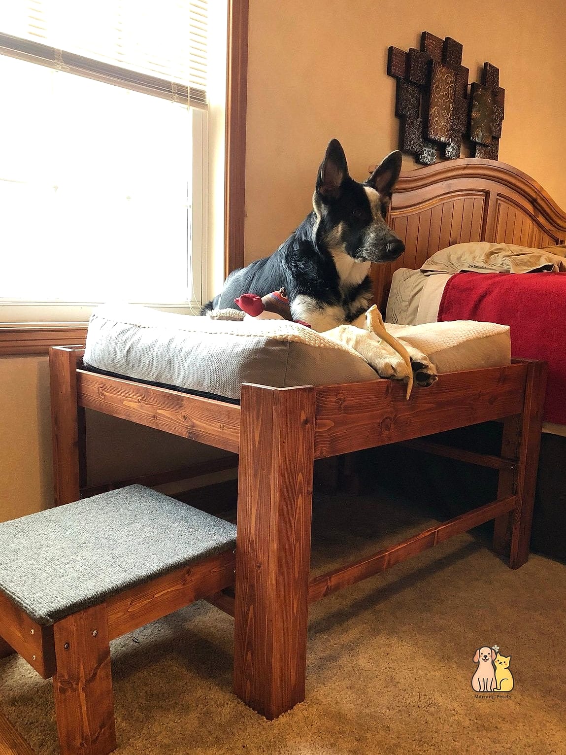 1. Wooden Platform Bed With a Built-In Dog Nook