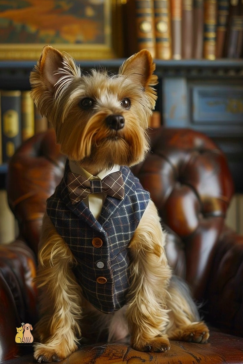 The Yorkshire Terrier in a Velvet Dress Coat